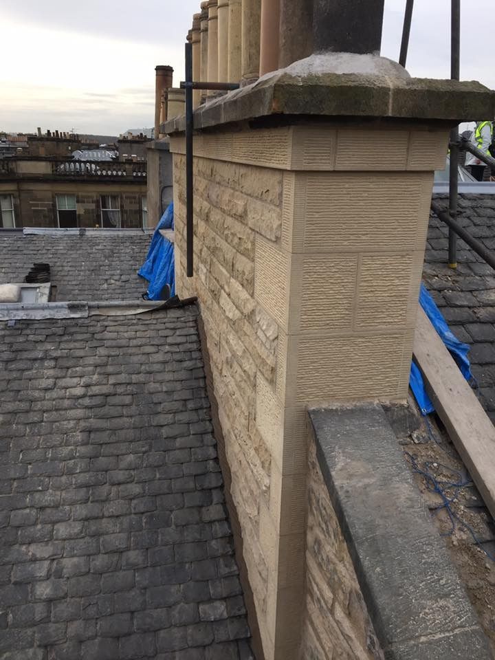 New scraped stone chimney restoration by IMC Stonemasons Limited in Edinburgh.